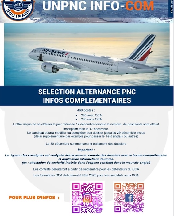 Mise à jour Recrutement PNC Air France